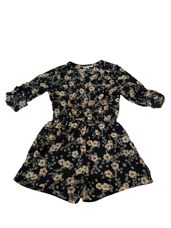 Daniel Rainn Pants - Daniel Rainn Dark Navy Boho Floral Long-Sleeve Romper with Tie Waist Size M